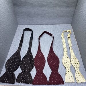 Lot of 3 Silk Self-Tie Bow Ties Polka Dot Saks Fifth Ave One Bow Original Formal